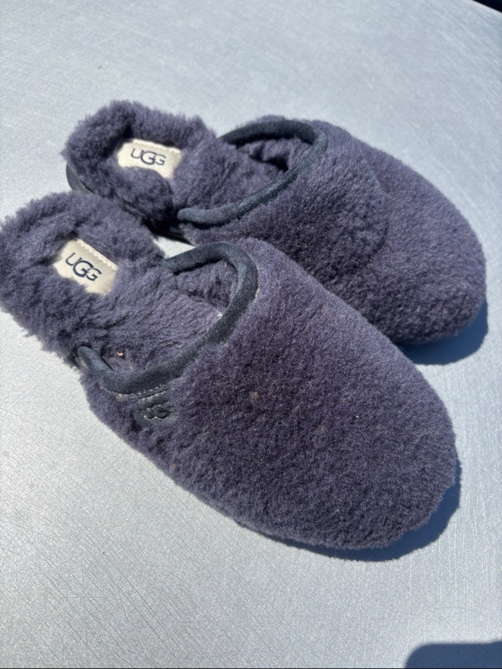 UGG Plush Sheepskin Slip-On Slippers in Charcoal